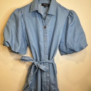 Blue Puff Sleeve Denim Dress